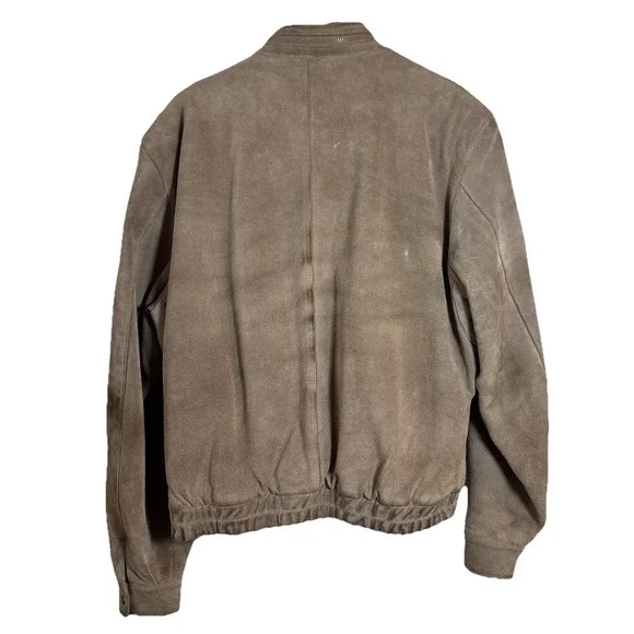Vintage Bermans Suede Leather Jacket Mens 46 Plaid Lined Zip Hood Brown